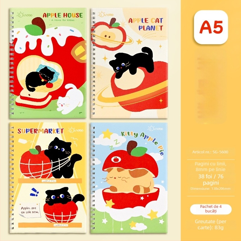 Caiet cu spirală, seria Cartoon, 76 de pagini, personalizare disponibilă