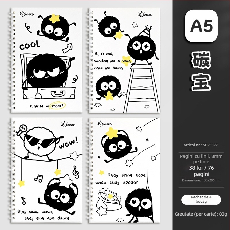 Caiet cu spirală, seria Cartoon, 76 de pagini, personalizare disponibilă