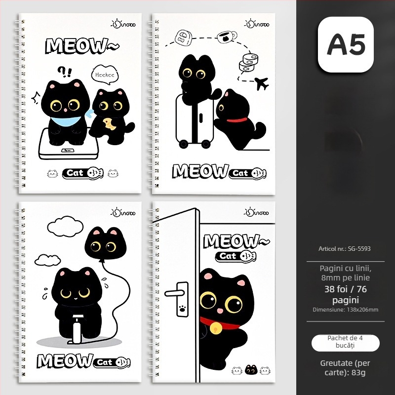 Caiet cu spirală, seria Cartoon, 76 de pagini, personalizare disponibilă