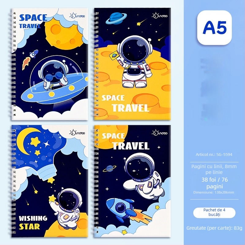 Caiet cu spirală, seria Cartoon, 76 de pagini, personalizare disponibilă