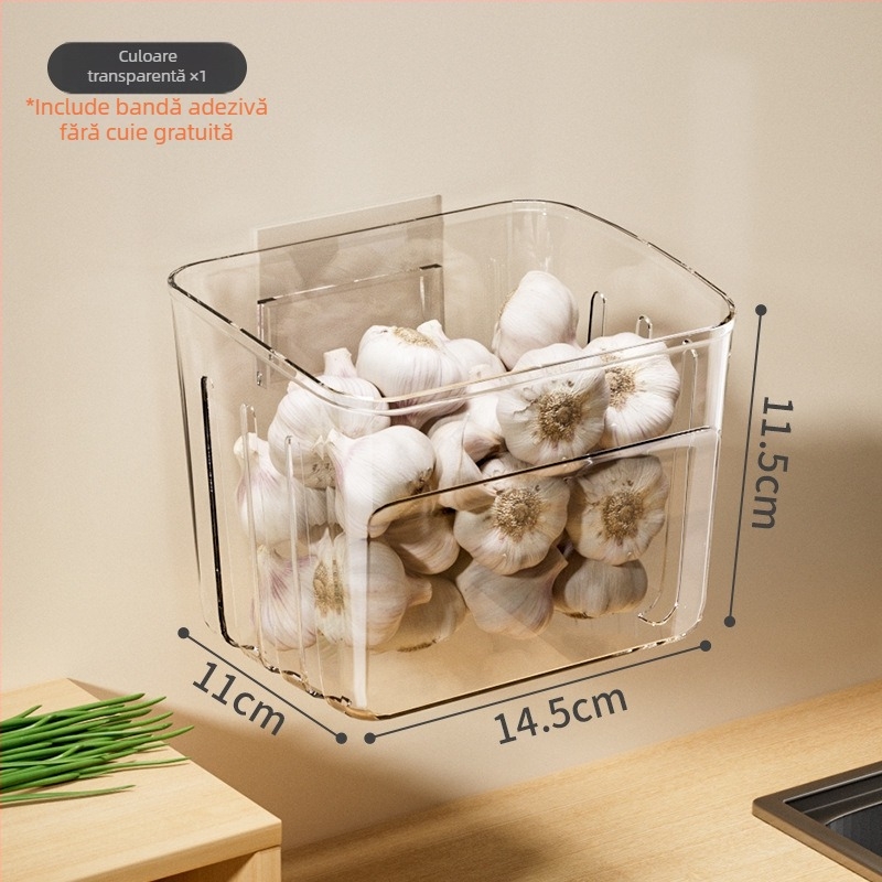 Coș de depozitare pentru bucătărie montat pe perete, pentru ceapă verde, ghimbir și usturoi, în stil nordic; din plastic, cu logo tipărit