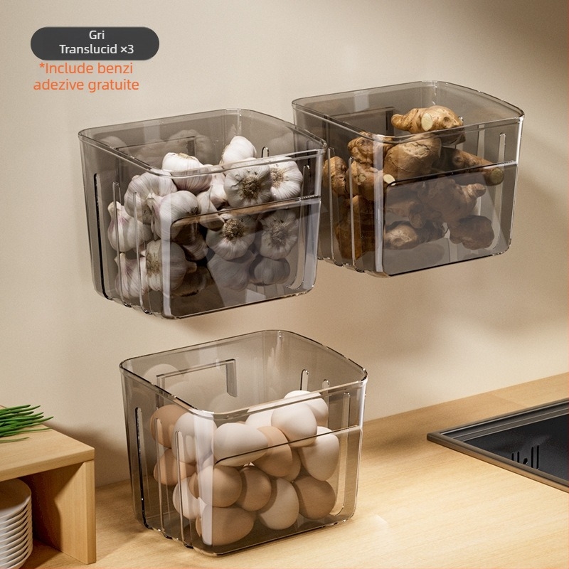 Coș de depozitare pentru bucătărie montat pe perete, pentru ceapă verde, ghimbir și usturoi, în stil nordic; din plastic, cu logo tipărit