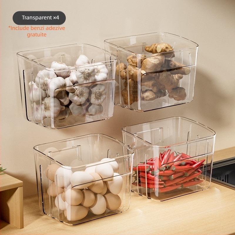 Coș de depozitare pentru bucătărie montat pe perete, pentru ceapă verde, ghimbir și usturoi, în stil nordic; din plastic, cu logo tipărit