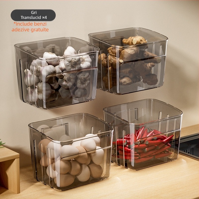 Coș de depozitare pentru bucătărie montat pe perete, pentru ceapă verde, ghimbir și usturoi, în stil nordic; din plastic, cu logo tipărit