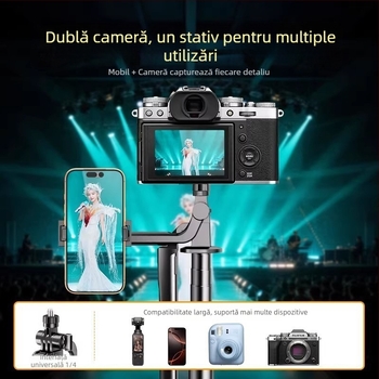 Tripod pentru telefon cu montaj dual pentru live streaming și filmare în aer liber (Material: Alt; Fără telecomandă; Fără Bluetooth; Fără iluminare)