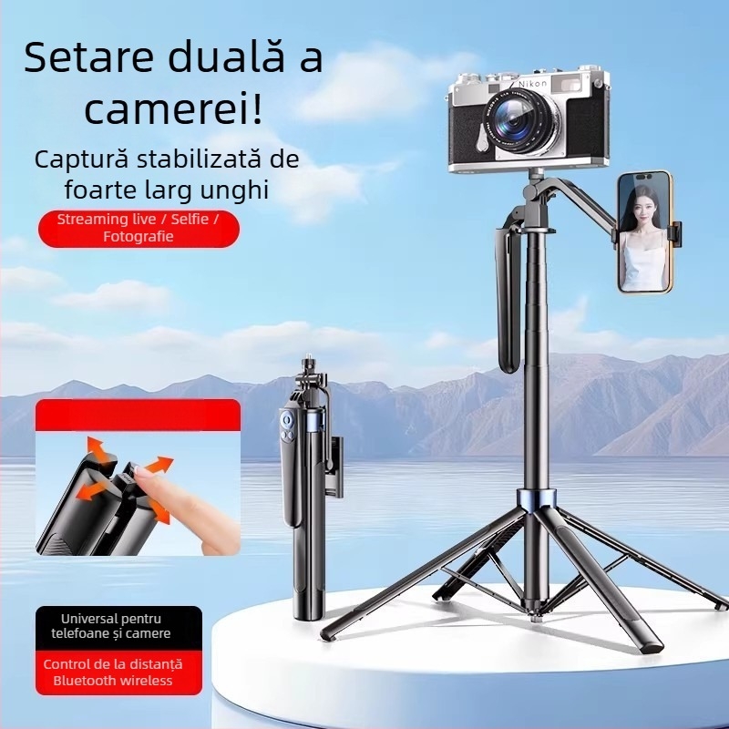 Tripod pentru telefon cu montaj dual pentru live streaming și filmare în aer liber (Material: Alt; Fără telecomandă; Fără Bluetooth; Fără iluminare)