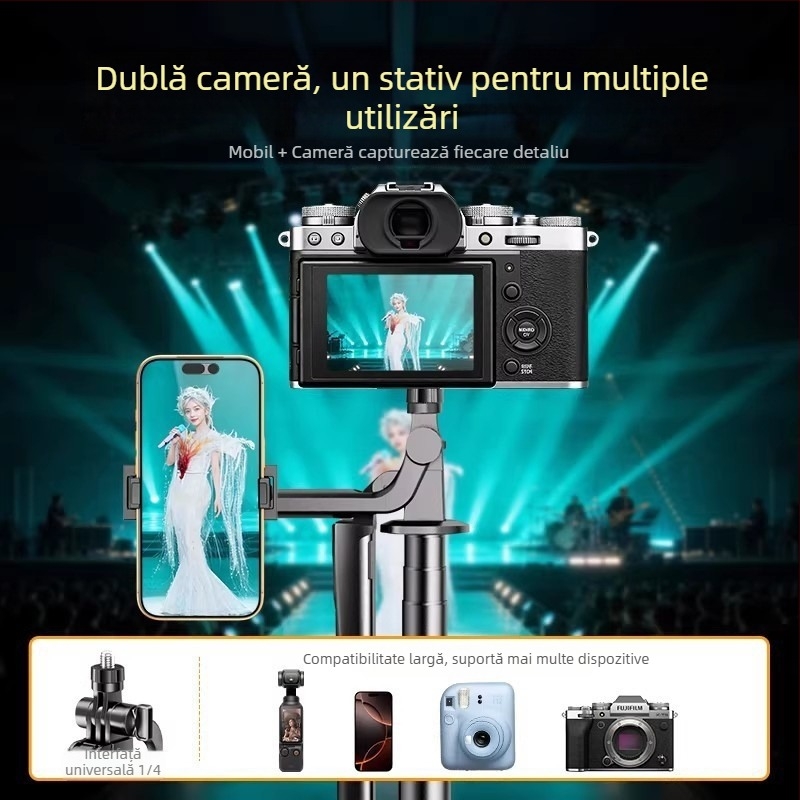 Tripod pentru telefon cu montaj dual pentru live streaming și filmare în aer liber (Material: Alt; Fără telecomandă; Fără Bluetooth; Fără iluminare)