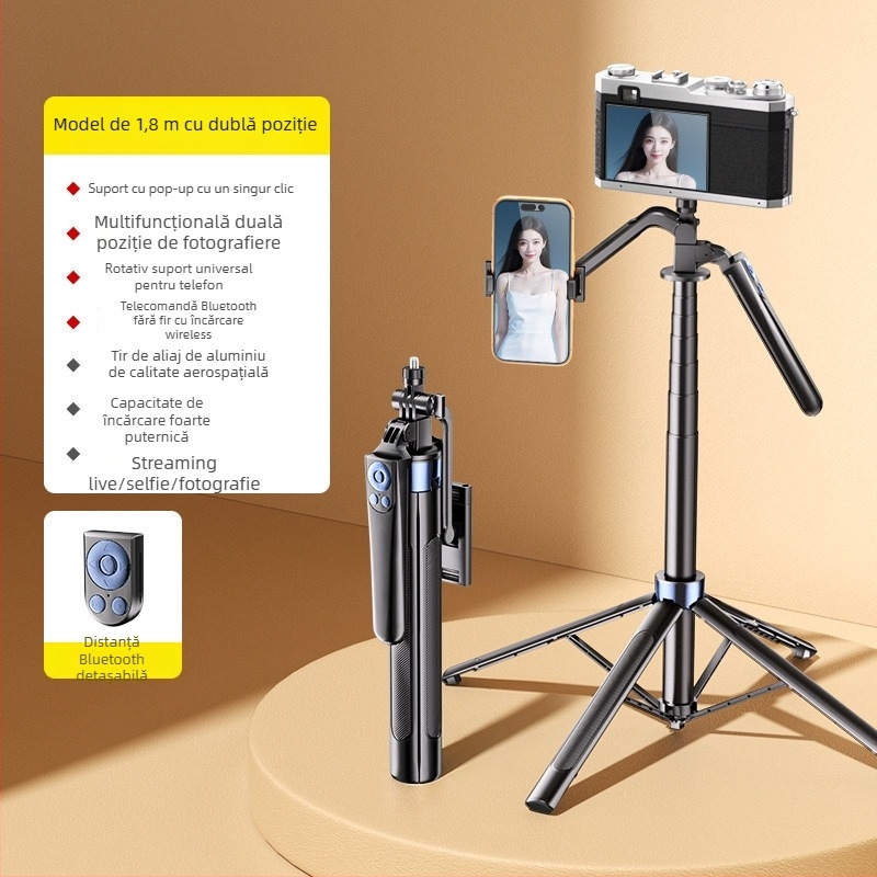 Tripod pentru telefon cu montaj dual pentru live streaming și filmare în aer liber (Material: Alt; Fără telecomandă; Fără Bluetooth; Fără iluminare)