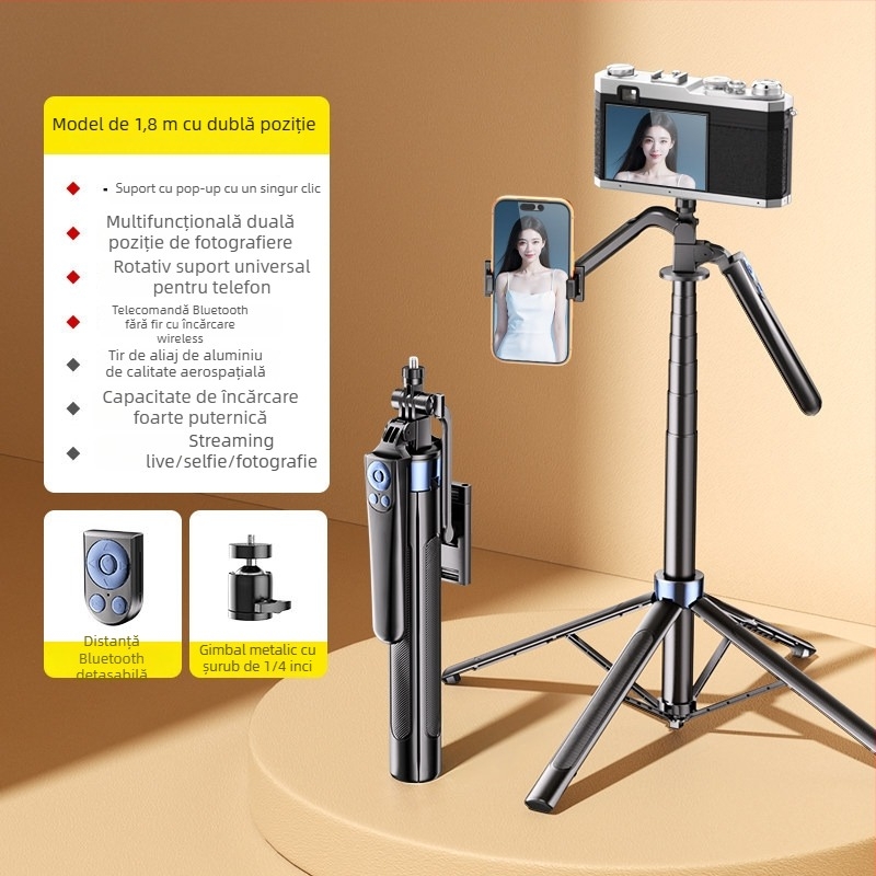 Tripod pentru telefon cu montaj dual pentru live streaming și filmare în aer liber (Material: Alt; Fără telecomandă; Fără Bluetooth; Fără iluminare)