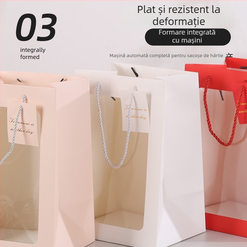 Geantă de cadouri cu fereastră din carton alb — imprimată, personalizabilă pentru aniversări