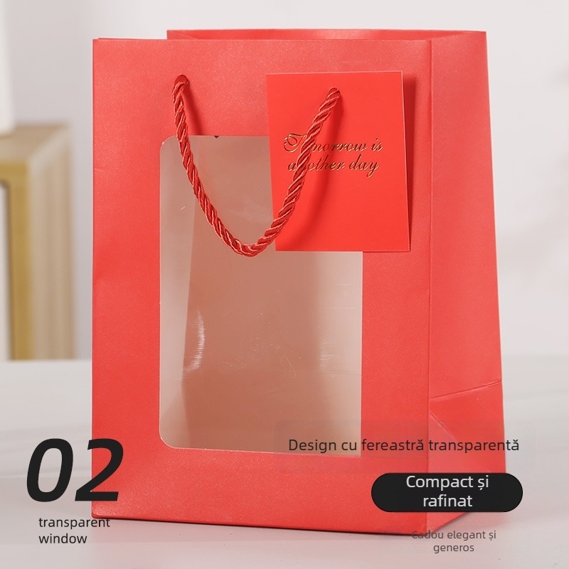 Geantă de cadouri cu fereastră din carton alb — imprimată, personalizabilă pentru aniversări