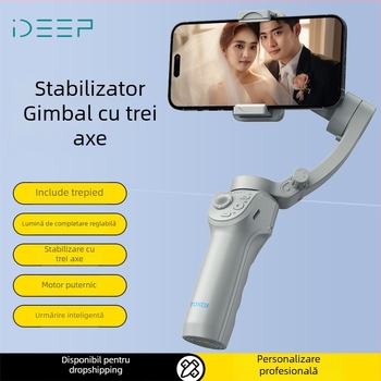 Stabilizator gimbal portabil pentru telefon cu urmărire facială – Stabilizator cu 3 axe, Bluetooth și telecomandă
