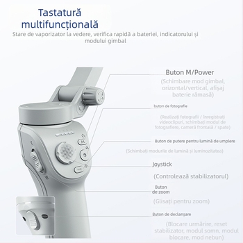 Stabilizator gimbal portabil pentru telefon cu urmărire facială – Stabilizator cu 3 axe, Bluetooth și telecomandă