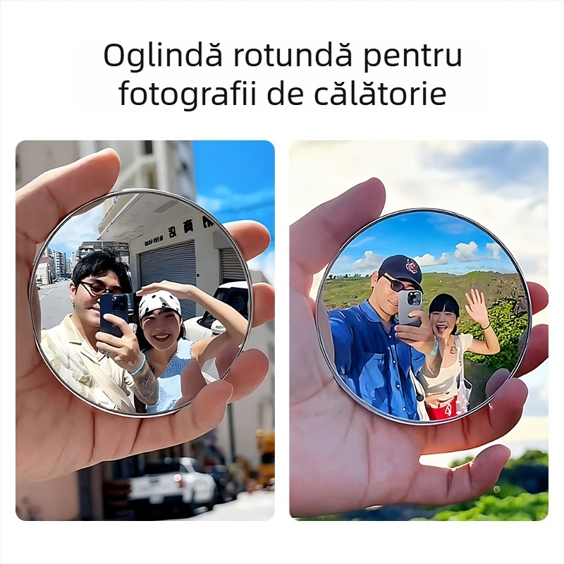 Oglindă convexă manuală pentru fotografie de călătorie – oglindă rotundă, ramă din plastic, lentilă din sticlă, selfie cu unghi larg