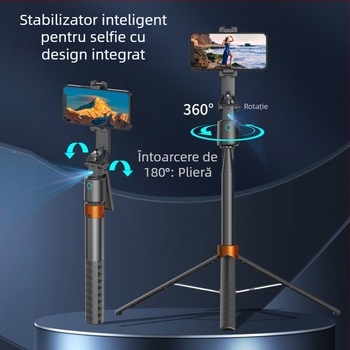 Gimbal pentru telefon Q13 cu AI recunoaștere facială și iluminare dublă, urmărire automată, telecomandă, Bluetooth
