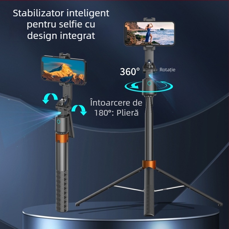 Gimbal pentru telefon Q13 cu AI recunoaștere facială și iluminare dublă, urmărire automată, telecomandă, Bluetooth