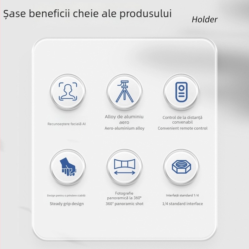 Gimbal pentru telefon Q13 cu AI recunoaștere facială și iluminare dublă, urmărire automată, telecomandă, Bluetooth