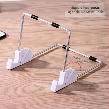 Stand de birou dublu, rabatabil, pentru telefon și tabletă, cu reglare a unghiului, din aliaj de aluminiu și panou ABS