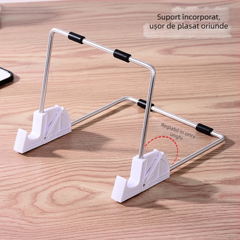 Stand de birou dublu, rabatabil, pentru telefon și tabletă, cu reglare a unghiului, din aliaj de aluminiu și panou ABS