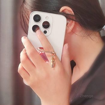 Suport pentru telefon în formă de inel cu cristale în formă de inimă, construcție din aliaj, Jane Grids