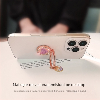 Suport pentru telefon în formă de inel cu cristale în formă de inimă, construcție din aliaj, Jane Grids