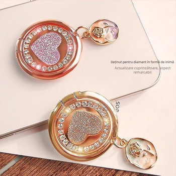 Suport pentru telefon în formă de inel cu cristale în formă de inimă, construcție din aliaj, Jane Grids