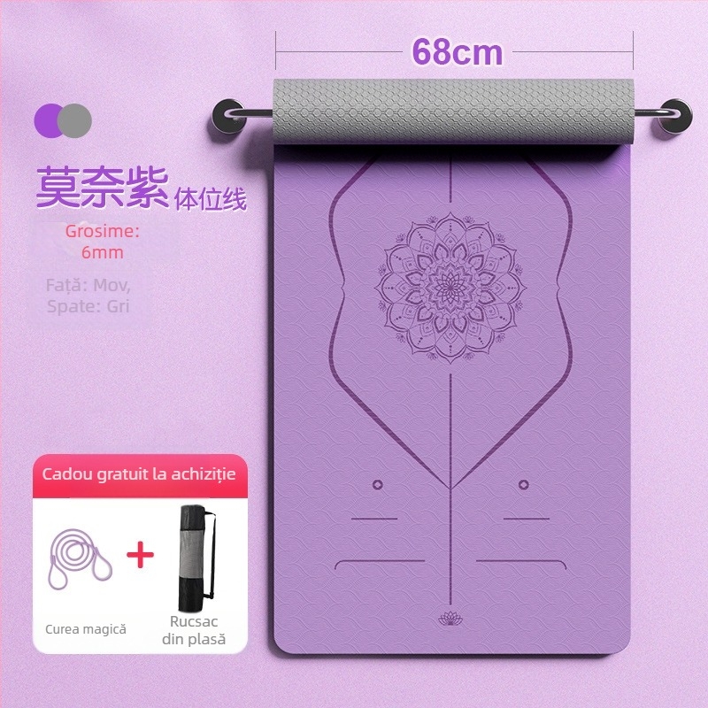 Saltea de yoga din TPE, 6 mm, anti-derapant, absorbant șocuri