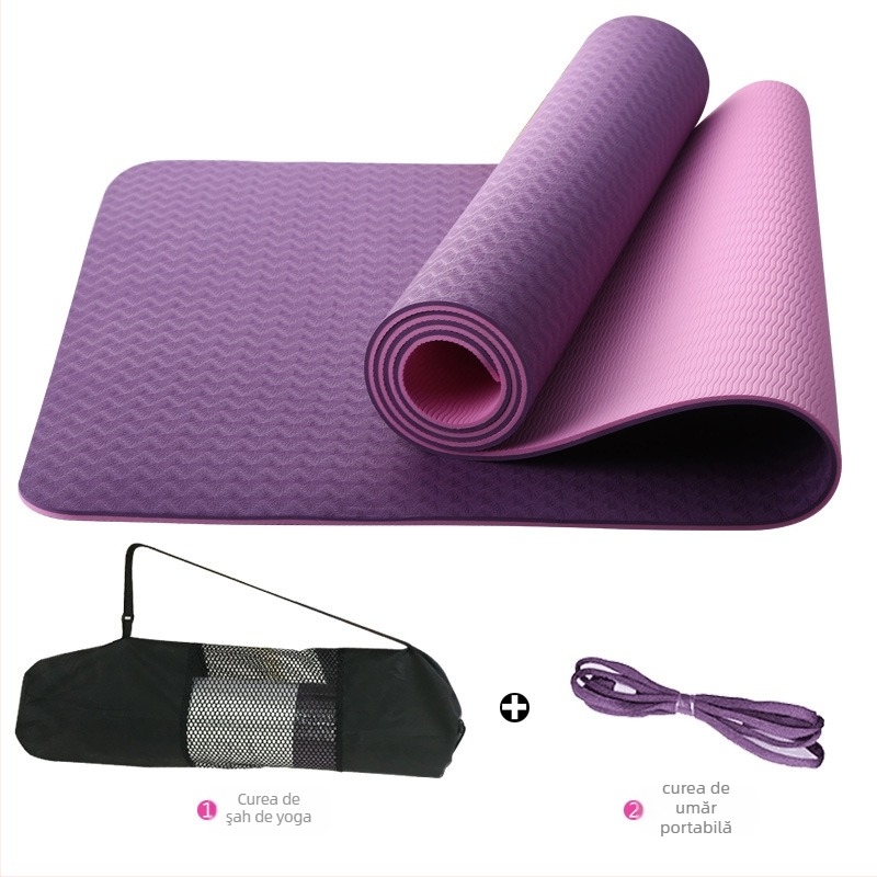 Saltea de yoga din TPE, 6 mm, anti-derapant, absorbant șocuri