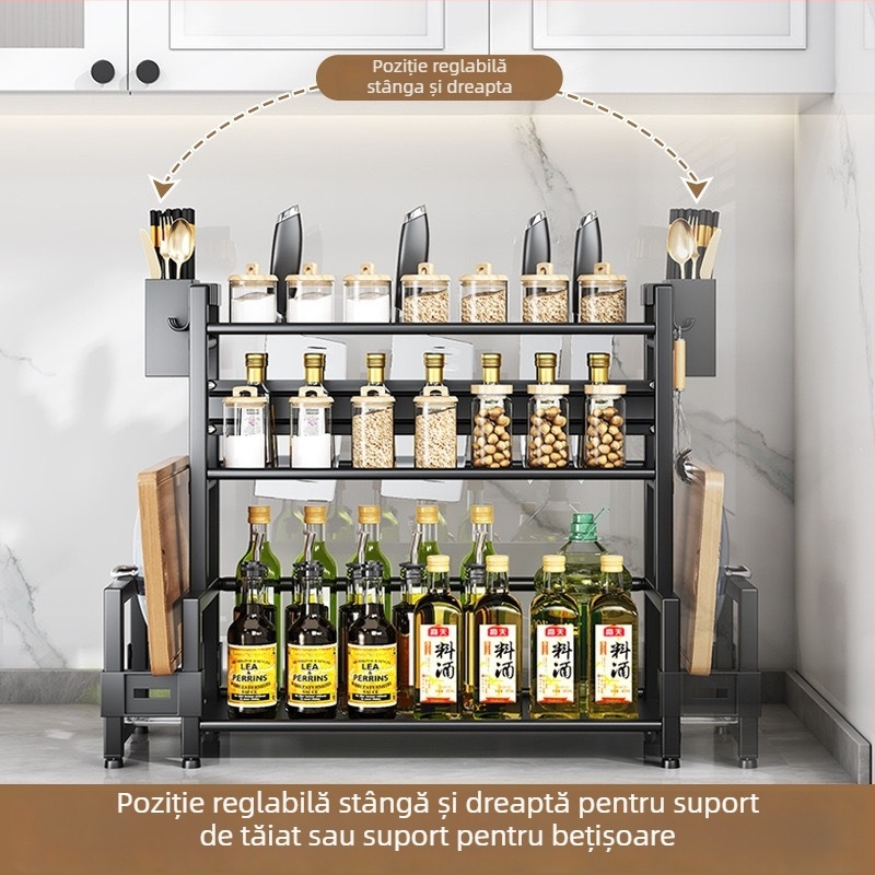 Raft de depozitare bucătărie, raft multifuncțional pentru condimente, suport pentru bețișoare și cuțite, suport pentru capace de oale, rotativ