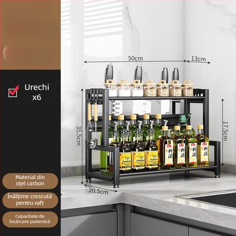 Raft de depozitare bucătărie, raft multifuncțional pentru condimente, suport pentru bețișoare și cuțite, suport pentru capace de oale, rotativ
