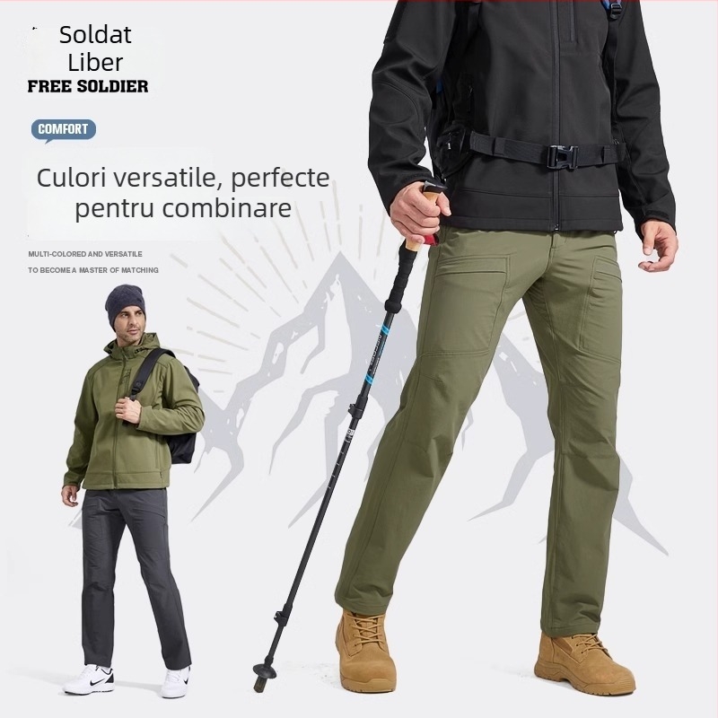 Pantaloni – Soft Shell exterior pentru bărbați, cu fleece, antivânt, pentru iarnă și toamnă, material: amestec de fibre chimice