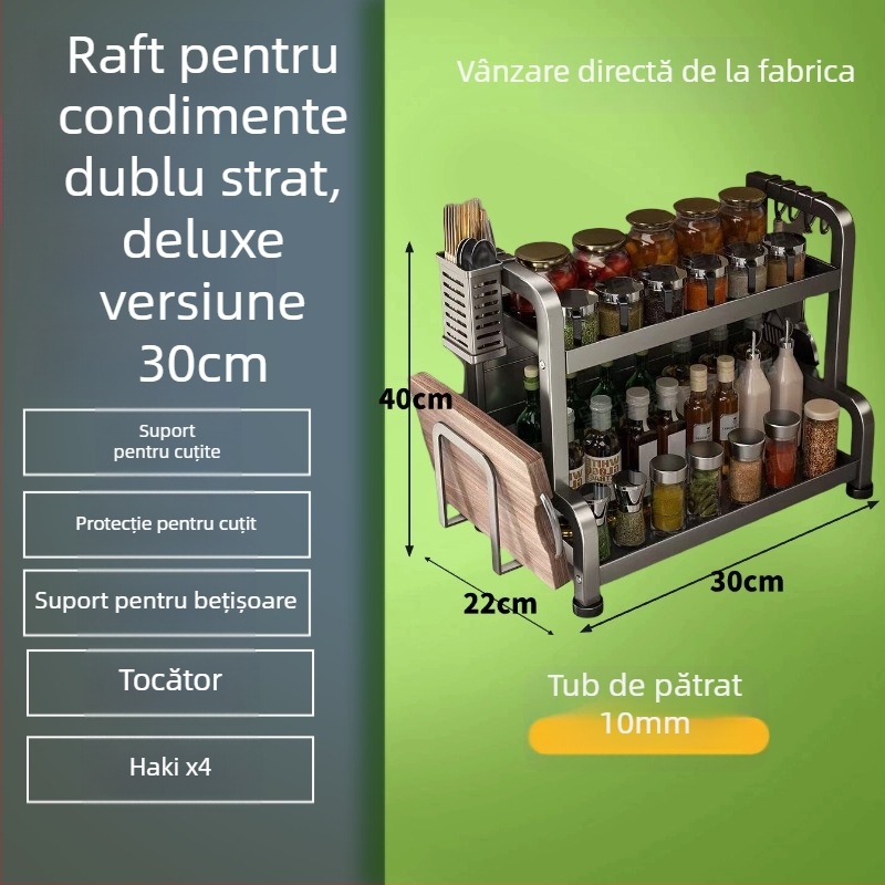 Raft pentru condimente din oțel carbon, pentru blat de bucătărie, cu mai multe etaje, fără găurire