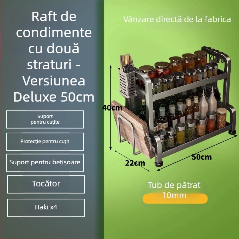 Raft pentru condimente din oțel carbon, pentru blat de bucătărie, cu mai multe etaje, fără găurire