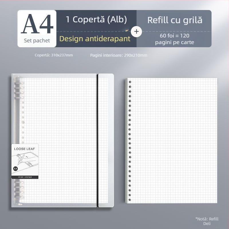 Deli carnet cu foi detașabile, formate disponibile A4/A5/B5, Dowling hârtie, 60 de coli, găuri B5/26
