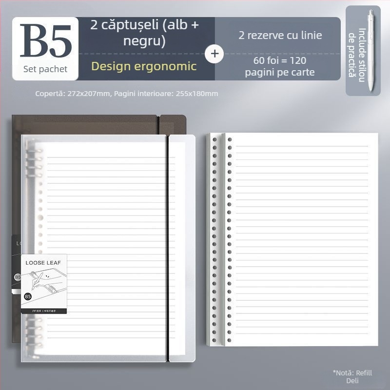 Deli carnet cu foi detașabile, formate disponibile A4/A5/B5, Dowling hârtie, 60 de coli, găuri B5/26