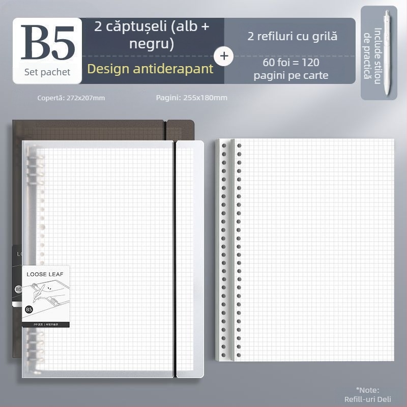 Deli carnet cu foi detașabile, formate disponibile A4/A5/B5, Dowling hârtie, 60 de coli, găuri B5/26
