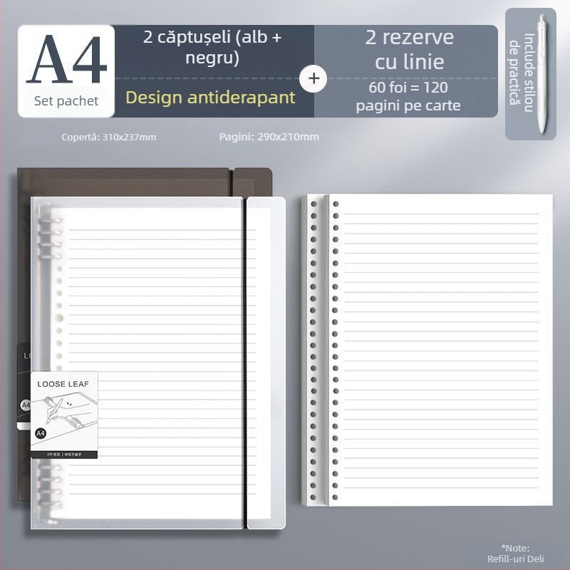 Deli carnet cu foi detașabile, formate disponibile A4/A5/B5, Dowling hârtie, 60 de coli, găuri B5/26