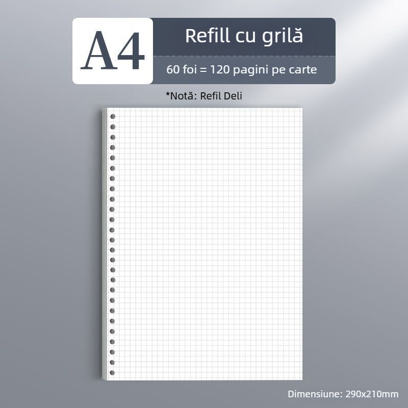 Deli carnet cu foi detașabile, formate disponibile A4/A5/B5, Dowling hârtie, 60 de coli, găuri B5/26