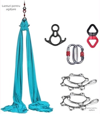 Hamac pentru yoga aerială – Ancorare cu un singur punct, Set din mătăsuri și satin pentru exerciții acasă, Pilates și dans