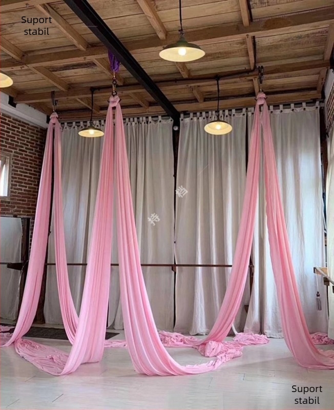 Hamac pentru yoga aerială – Ancorare cu un singur punct, Set din mătăsuri și satin pentru exerciții acasă, Pilates și dans