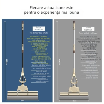 Mop de podea din burete, cap pliabil, spălare manuală, tijă din oțel inoxidabil, material Collodion