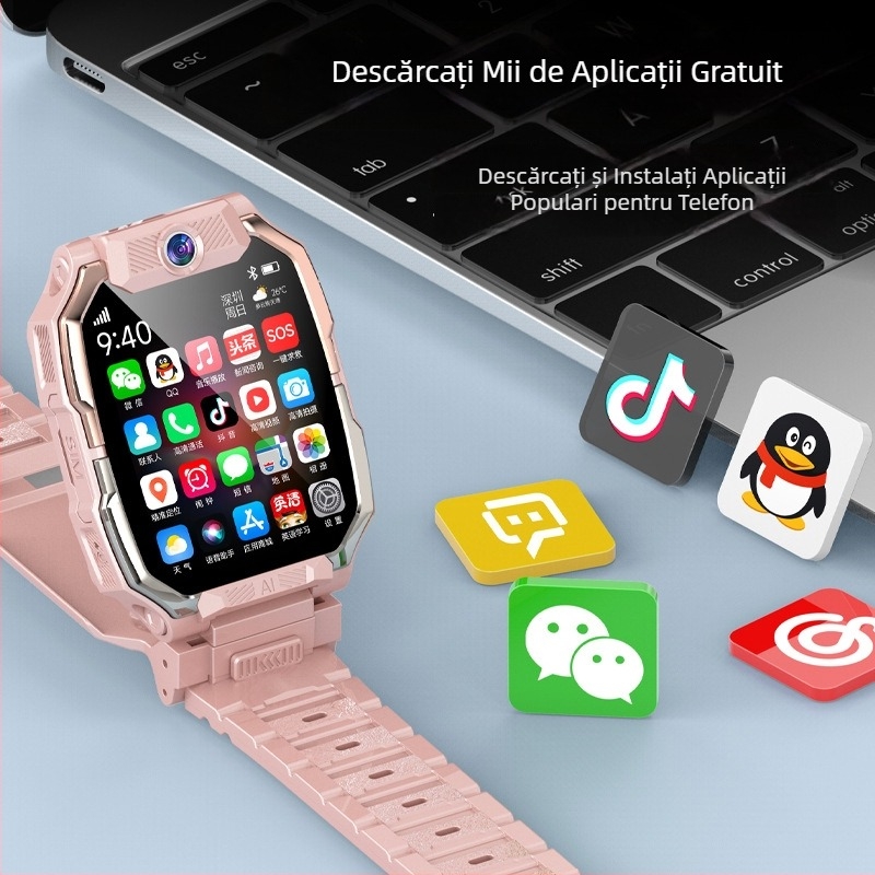 Ceas inteligent pentru copii cu cartelă SIM, 5G, GPS, ecran AMOLED, compatibil Android