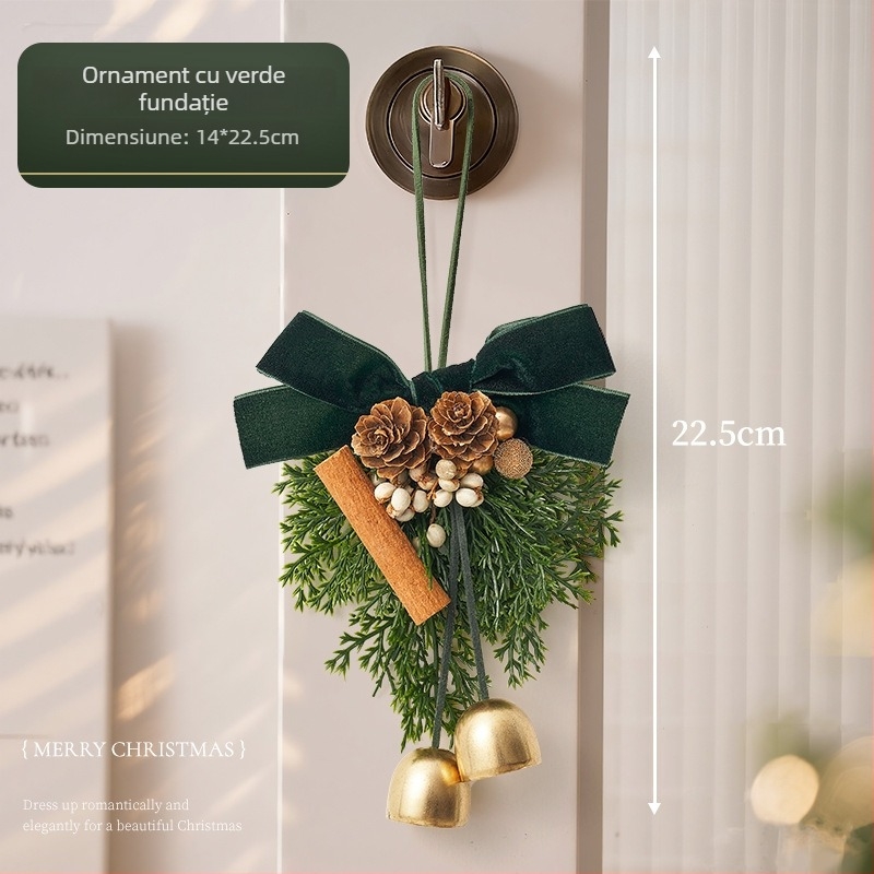 Ghirlandă de ușă de Crăciun cu clopoței atârnate – plastic și pânză, brand Zhenhuan