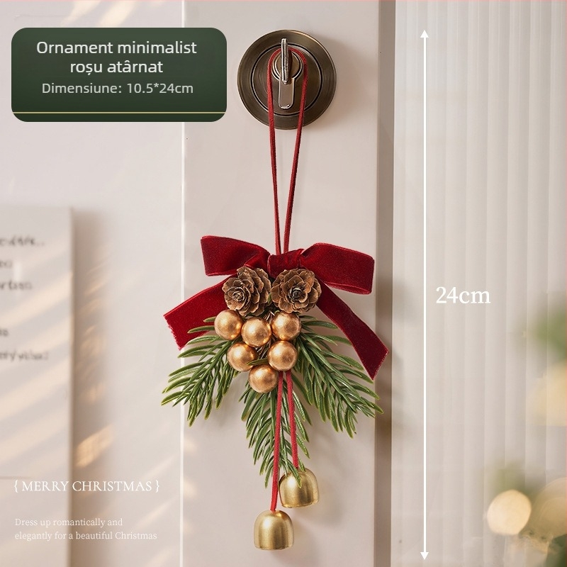 Ghirlandă de ușă de Crăciun cu clopoței atârnate – plastic și pânză, brand Zhenhuan