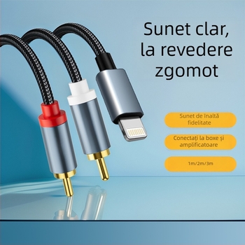 Cablu interconectare RCA, compatibil Apple, model 1.2, conductoare din cupru placate cu argint, miez din cupru neacoperit, pentru dispozitive audio digitale