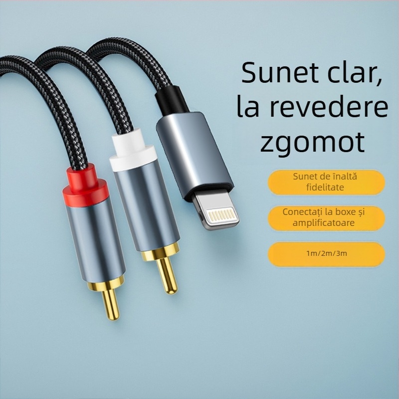 Cablu interconectare RCA, compatibil Apple, model 1.2, conductoare din cupru placate cu argint, miez din cupru neacoperit, pentru dispozitive audio digitale