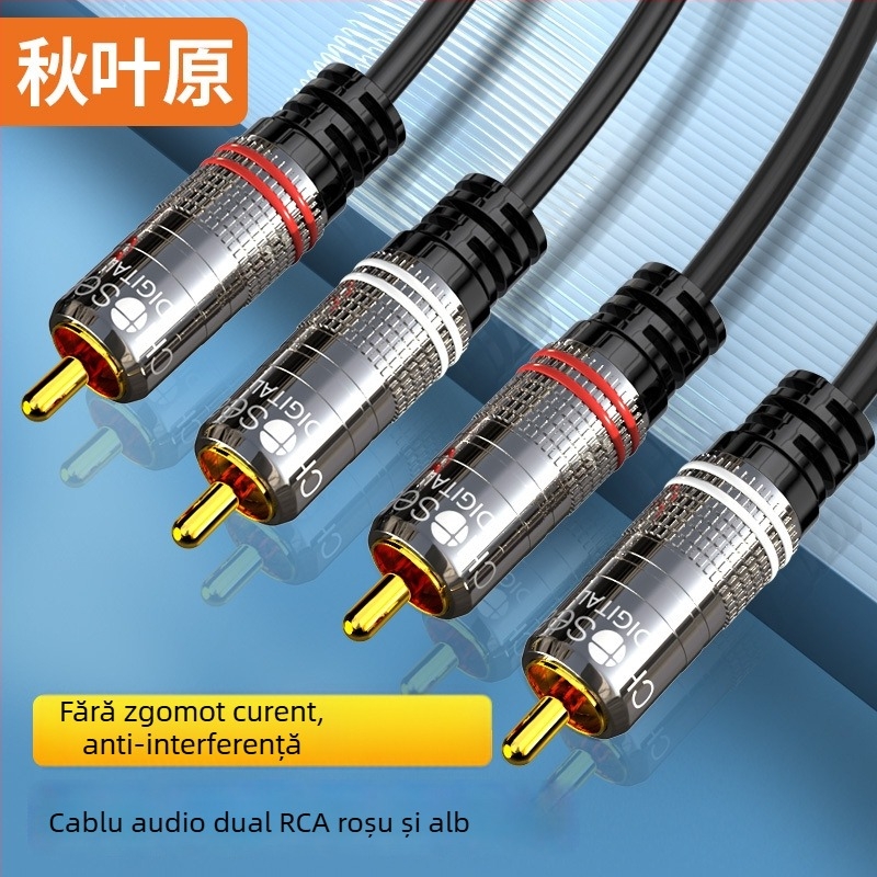 Choseal QS3551 Cablu audio 2RCA macho la 2RCA macho, cu miez de cupru placat cu aur, design cu două lotusuri, pentru echipamente audio digitale
