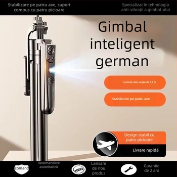 Gimbal AI pentru telefon cu urmărire automată, recunoaștere facială și gesturi, stabilizare a imaginii, telecomandă Bluetooth și iluminare pentru streaming live