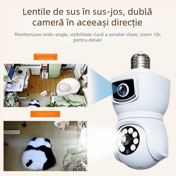 Cameră IP bulb cu obiectiv dublu, montaj E27, interior, 1080P color complet, supraveghere inteligentă, iluminare 0.001 lux, IR până la 15 m