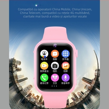 Ceas inteligent pentru copii cu slot SIM, cameră, localizare, apeluri video, compatibil Android